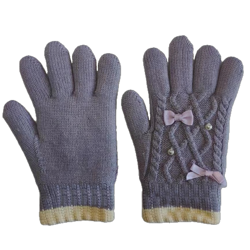 Women's Acrylic Shu Velveteen Lining Bowknot Pearl Decoration Gloves